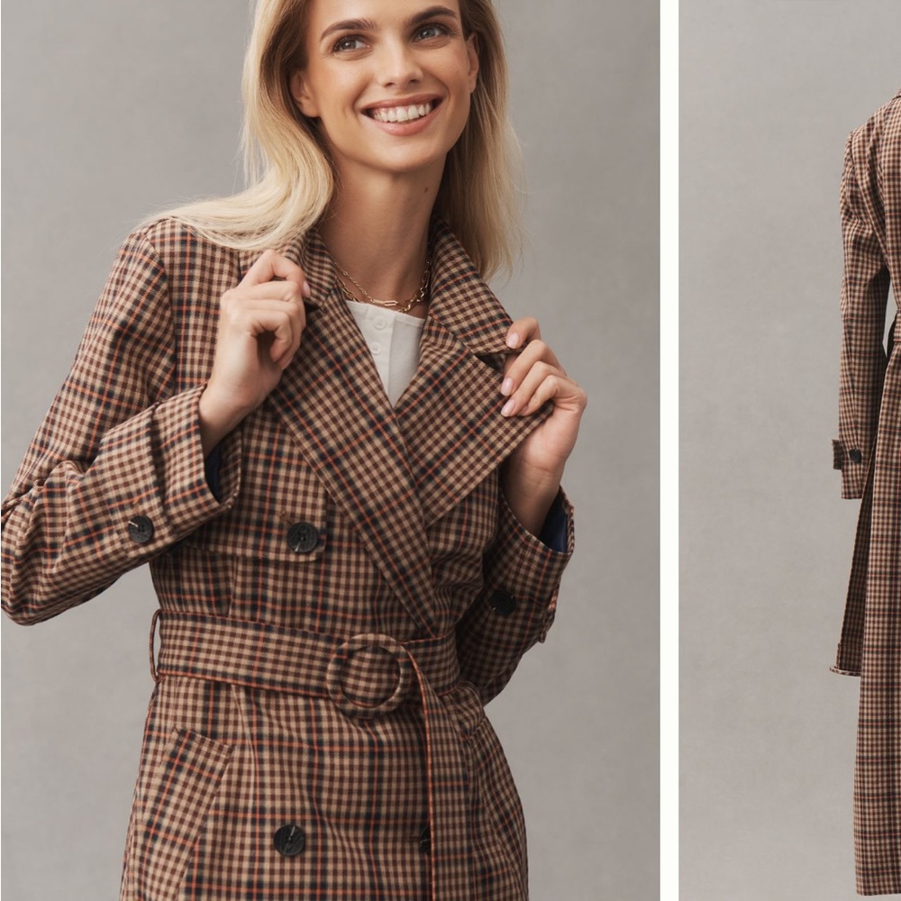 Avec Les Filles Brown Plaid Trench Coat - Picture 3 of 4
